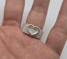 Load image into Gallery viewer, Sterling Silver Heavy Mesh Ring 10mm Wedding Band with 8mm Wide Heart Size 5-11
