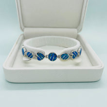 Load image into Gallery viewer, Sterling Silver Synthetic Opal Bracelet Heart Oval Round Links Hand Inlay
