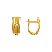 Load image into Gallery viewer, 14K Real Gold Tri-Color Diamond Cut Round Hoop 8mm Huggie Earrings 6 Styles
