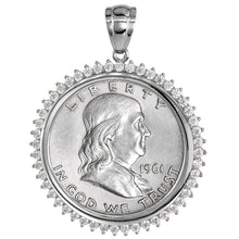 Load image into Gallery viewer, Sterling Silver Cubic Zirconia Half Dollar Bezel CZ Halo for 30mm 50 Cent Coin
