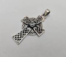 Load image into Gallery viewer, 925 Sterling Silver Large Celtic Cross with CZ Pendant 1 1/2 (38mm) Inch Tall
