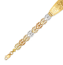 Load image into Gallery viewer, 14K Tri Color Gold Faceted Diamond Cut Good Luck ID Bracelet 7mm / 12mm 7" Chain

