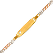 Load image into Gallery viewer, 14K Tri Color Gold Kids Star Heart ID Bracelet 6.8mm/3.8mm 6" Engraving Availabl
