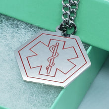 Load image into Gallery viewer, Surgical Stainless Steel Medical Alert ID Tag Pendant 1 in Hexagon 30" Necklace
