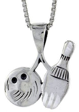 Load image into Gallery viewer, 925 Sterling Silver Flat Bowling Ball and Pin Charm Pendant 3/4 (19mm) Inch Tall
