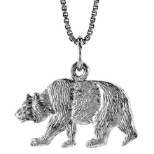 Load image into Gallery viewer, 925 Sterling Silver Large Walking Grizzly Bear Pendant 1/2 (13mm) Inch Tall
