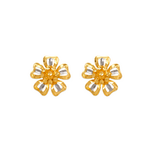 Load image into Gallery viewer, 14K Two Tone Gold High Polished Diamond Cut Flower Stud Earrings 13mm
