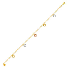 Load image into Gallery viewer, 14K Tricolor Gold Heart Charm Anklet Bracelet High Polished 10" Chain for Women
