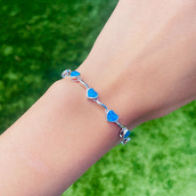 Load image into Gallery viewer, Sterling Silver Synthetic Opal Heart Link Bracelet for Women lobster lock
