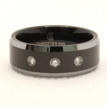 Load image into Gallery viewer, Tungsten Carbide Three Round Diamond Two-Tone Beveled Edge Wedding Band Ring 8mm
