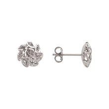Load image into Gallery viewer, 14K White Gold High Polished Diamond Cut Flower Stud Earrings 11mm
