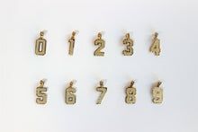 Load image into Gallery viewer, 10K Solid Yellow Gold Number Digit Charm Pendant 0-9 Diamond Cut 2 Sizes
