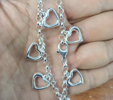 Load image into Gallery viewer, 925 Sterling Silver Puffy Cut-Out Hearts Bracelet for Women 3/4 inch 7 inch long
