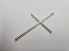 Load image into Gallery viewer, 925 Sterling Silver Plain 4mm Tubular Cross Pendant 3 Inch Tall (75mm)
