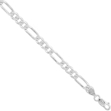Load image into Gallery viewer, 925 Sterling Silver Pave Cut Beveled Figaro Link Chain Necklace 6.6mm 7" to 30"
