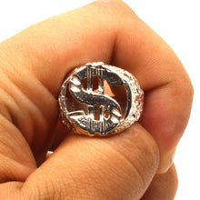Load image into Gallery viewer, 925 Sterling Silver Detailed Dollar Sign Diamond Cut Finish Ring 3/4 Inch Wide
