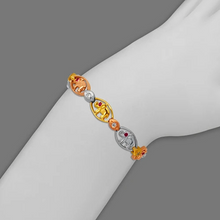 Load image into Gallery viewer, 14K Tricolor Gold Fancy Elephant High Polished CZ Bracelet 8mm Wide 14g H-Clasp

