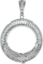 Load image into Gallery viewer, Silver Baguette CZ Eagle Motif Mexican 50 Peso Gold Centenario Coin Bezel 37mm
