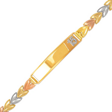 Load image into Gallery viewer, 14K Tri Color Gold 15 Anos Quinceanera Diamond Cut Faceted ID Bracelet 6mm/8mm
