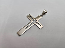 Load image into Gallery viewer, 925 Sterling Silver Flat Jesus Cut-Out Cross Pendant 1 7/8 Inch (47mm) Tall
