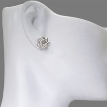 Load image into Gallery viewer, 14K White Gold High Polished Diamond Cut Flower Stud Earrings 13mm
