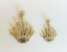 Load image into Gallery viewer, 10K Solid Yellow Gold CZ Crown King Statement Pendant Charm for Men 2 Sizes
