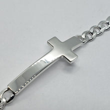 Load image into Gallery viewer, Sterling Silver Large Sideways Cross Bracelet Curb Link Chain Italy, 7" and 8"

