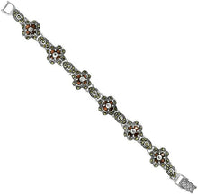 Load image into Gallery viewer, Sterling Silver Cubic Zirconia Garnet Stone Flower Marcasite Bracelet 7" Long
