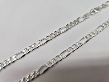 Load image into Gallery viewer, 925 Sterling Silver Pave Cut Beveled Figaro Link Chain Necklace 5.5mm 7" to 30"
