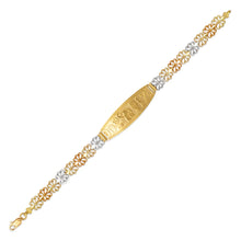 Load image into Gallery viewer, 14K Tri Color Gold Faceted Diamond Cut Good Luck ID Bracelet 7mm / 12mm 7" Chain
