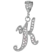 Load image into Gallery viewer, 925 Sterling Silver CZ Script Initial Letter Alphabet Pendant 1 1/2 Inch Wide

