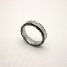 Load image into Gallery viewer, Tungsten Carbide Round Diamond Beveled Ceramic Edge Wedding Band Ring 6mm

