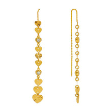 Load image into Gallery viewer, 14K Gold Dangle Threader Earrings Sparkling Accents Geometric Chain 9x74mm

