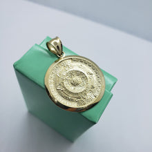 Load image into Gallery viewer, Authentic 14K Yellow Real Gold Aztec Round Calendar Pendant Charm Medal 3 Sizes
