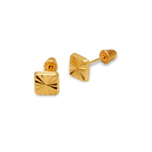 Load image into Gallery viewer, 14K Yellow Gold Diamond Cut Square Stud Earrings 5x5mm 2grams Screw Backing

