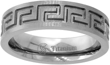 Load image into Gallery viewer, 6mm Titanium Wedding Band Ring Greek Key Flat Ring Comfort Fit Size 6 to 14
