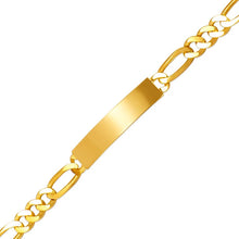 Load image into Gallery viewer, 14K Yellow Gold 7mm Shinny ID Bracelet 6mm Figaro Chain 7" Engraving Available
