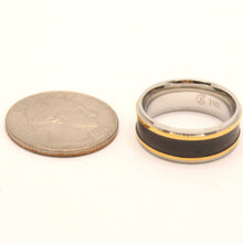 Load image into Gallery viewer, Stainless Steel Flat Black Center w/ Double Golden Stripes Wedding Band Ring 8mm
