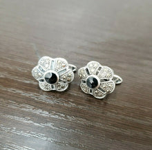 Load image into Gallery viewer, 925 Sterling Silver Round Black Onyx Marcasite Clip on Earrings None Pierced
