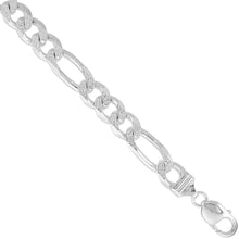 Load image into Gallery viewer, 925 Sterling Silver Pave Cut Beveled Figaro Link Chain Necklace 10.7mm 8" to 26"
