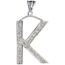 Load image into Gallery viewer, 925 Sterling Silver CZ Block Initial Letter Alphabet Pendant 1 5/8 Inch Wide
