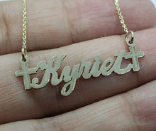 Load image into Gallery viewer, 14K Solid Yellow Gold Handmade Personalized Custom Name Pendant Charm with Cross
