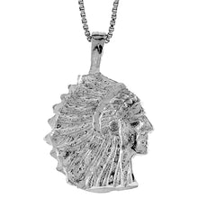 Load image into Gallery viewer, 925 Sterling Silver Diamond Cut Indian Chief Head Pendant 7/8 (22mm) Inch Tall
