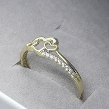 Load image into Gallery viewer, 14K Yellow Gold Three Hearts Promise Ring with CZ Women Size 5 - 9
