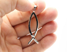 Load image into Gallery viewer, 925 Sterling Silver Plain Flat Vertical "Ichthus" Christian Fish Symbol Pendant
