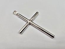 Load image into Gallery viewer, 925 Sterling Silver Plain 5mm Tubular Cross Pendant 2 3/4 Inch Tall (69mm)
