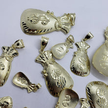 Load image into Gallery viewer, 10K Solid Real Gold Dollar Money Bag Textured Pendant Charm Polished 5 Sizes

