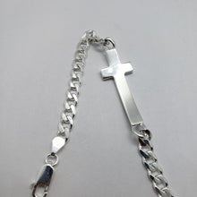 Load image into Gallery viewer, Sterling Silver Large Sideways Cross Bracelet Curb Link Chain Italy, 7" and 8"

