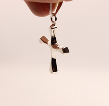 Load image into Gallery viewer, 925 Sterling Silver Skinny Beveled Edge Rhombus Shape Cross Pendant 28.3mm
