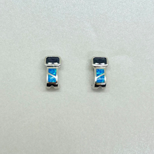Load image into Gallery viewer, Sterling Silver Synthetic Blue Opal Earrings Emerald Cut Amethyst CZ

